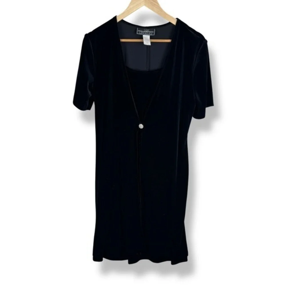 Molly Malloy Black Velvet Dress Womens Size 12 Rhinestone Vintage 90s‎ USA Made